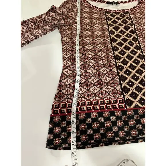 Women M Max Edition Floral Geometrical Symmetrical knit/cotton top blouse marron - Picture 7 of 8
